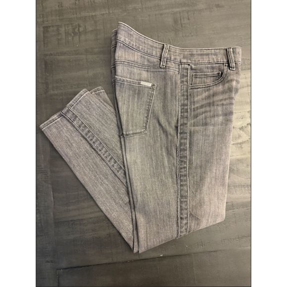 White House Black Market Dark Gray Side Bling Stretchy Straight Jeans Sz 6 - Picture 1 of 13